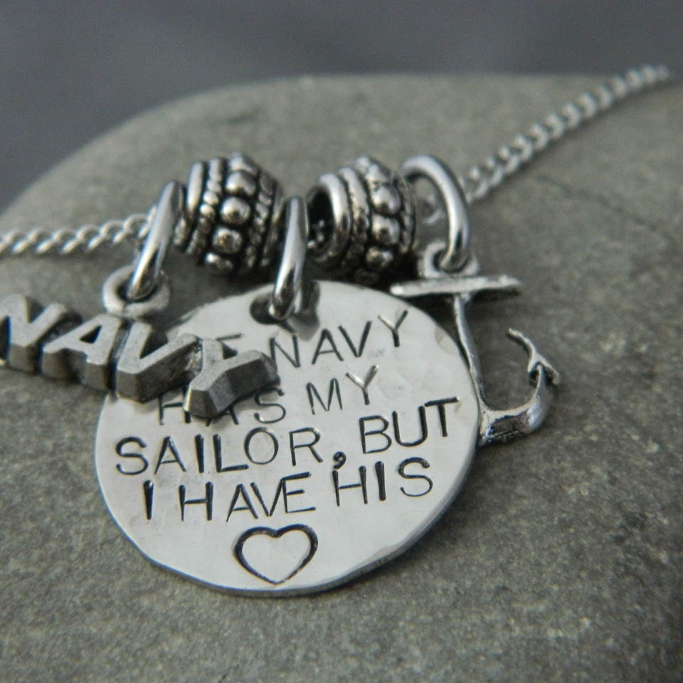 The Navy Has My Sailor But I have His Heart Anchor Necklace
