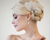 Bridal Fascinator, Wedding Head Piece, Feather Fascinator, Ivory Feather Hairclip - CALI