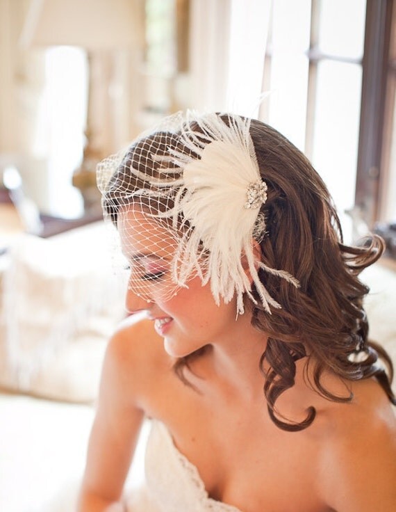 Bridal Fascinator, Feather Fascinator, Hair Clip, Head Piece - CAMILLE