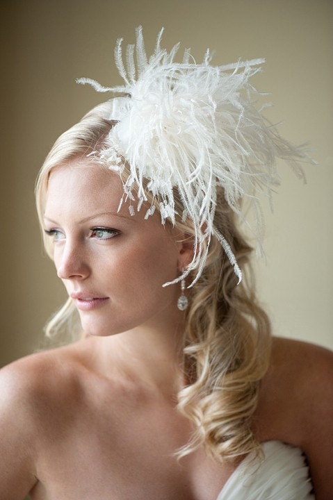 Bridal Feather Headpiece, Wedding Hair Accessory, Fascinator, Wedding Hair Comb - JOSEPHINE