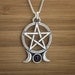Triple Moon Pentacle with Garnet - STERLING SILVER - (Just the pendant, chains are sold separately.)