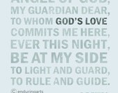 Guardian Angel Prayer Typography Print in dusty blue