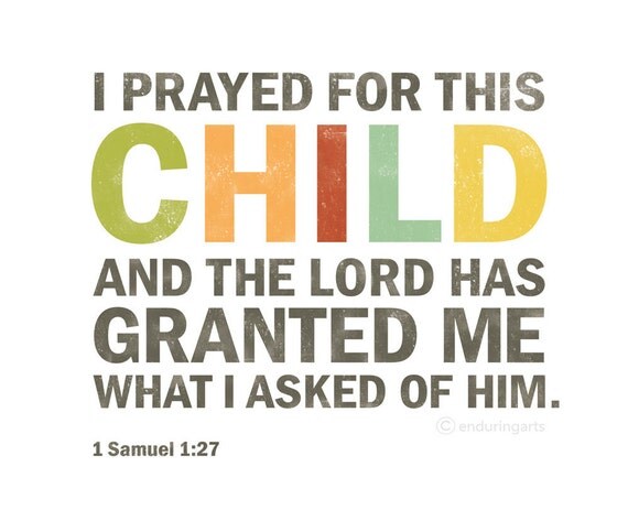 1 Samuel 1:27 I prayed for this child word art for boy or girl