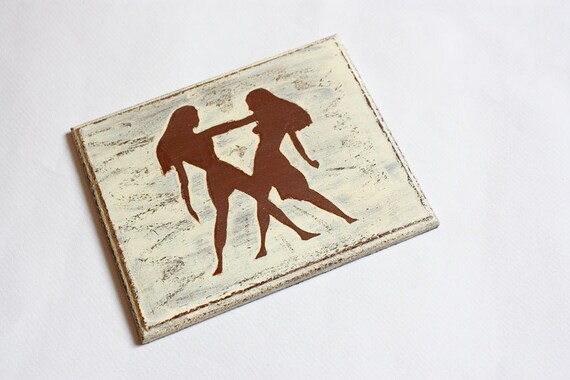 Gemini June birthday Zodiac sign primitive wooden nameplate