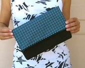 Sale Foldover Clutch - Blue and Black Checkers