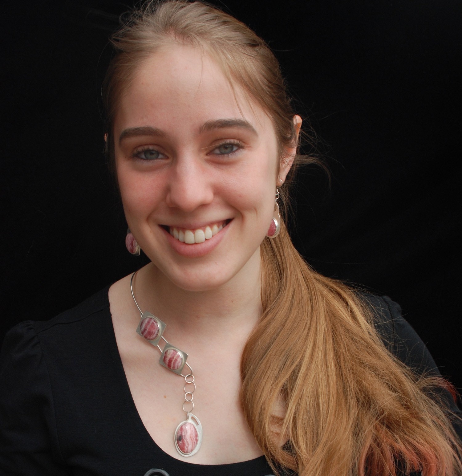 Descending Pink Rhodochrosite Open Ended Sterling Silver Handmade Necklace