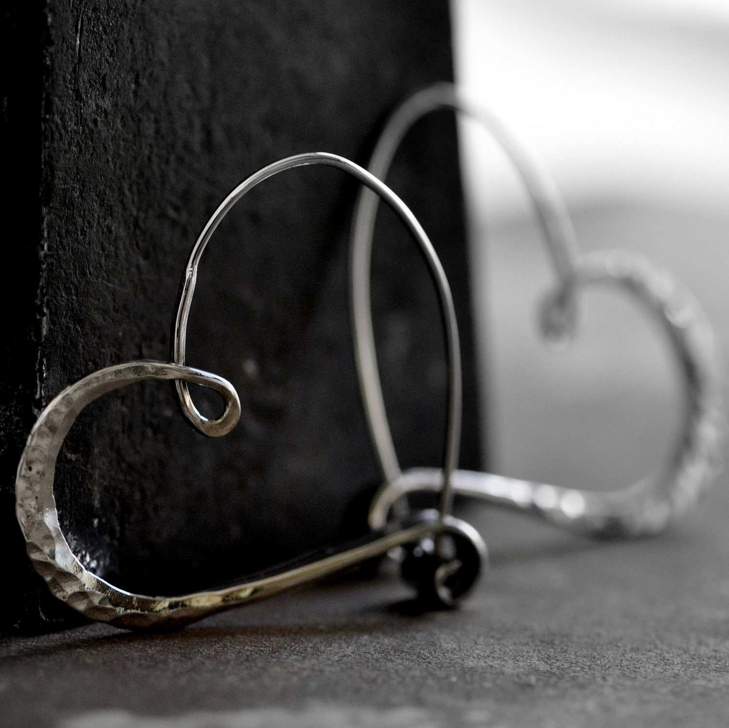 sterling silver heart hoops smooth hammered  endless style hoop, petites