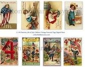 Fourth of July Vintage Postcards Children Patriotic Tags C-192 Digital Sheet for Tags, Scrapbooking
