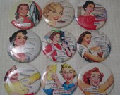 Retro Ads with Funny Sayings 2.25" Mirrors or Magnets for Birthdays, Weddings, Showers, Gifts, Set of 12
