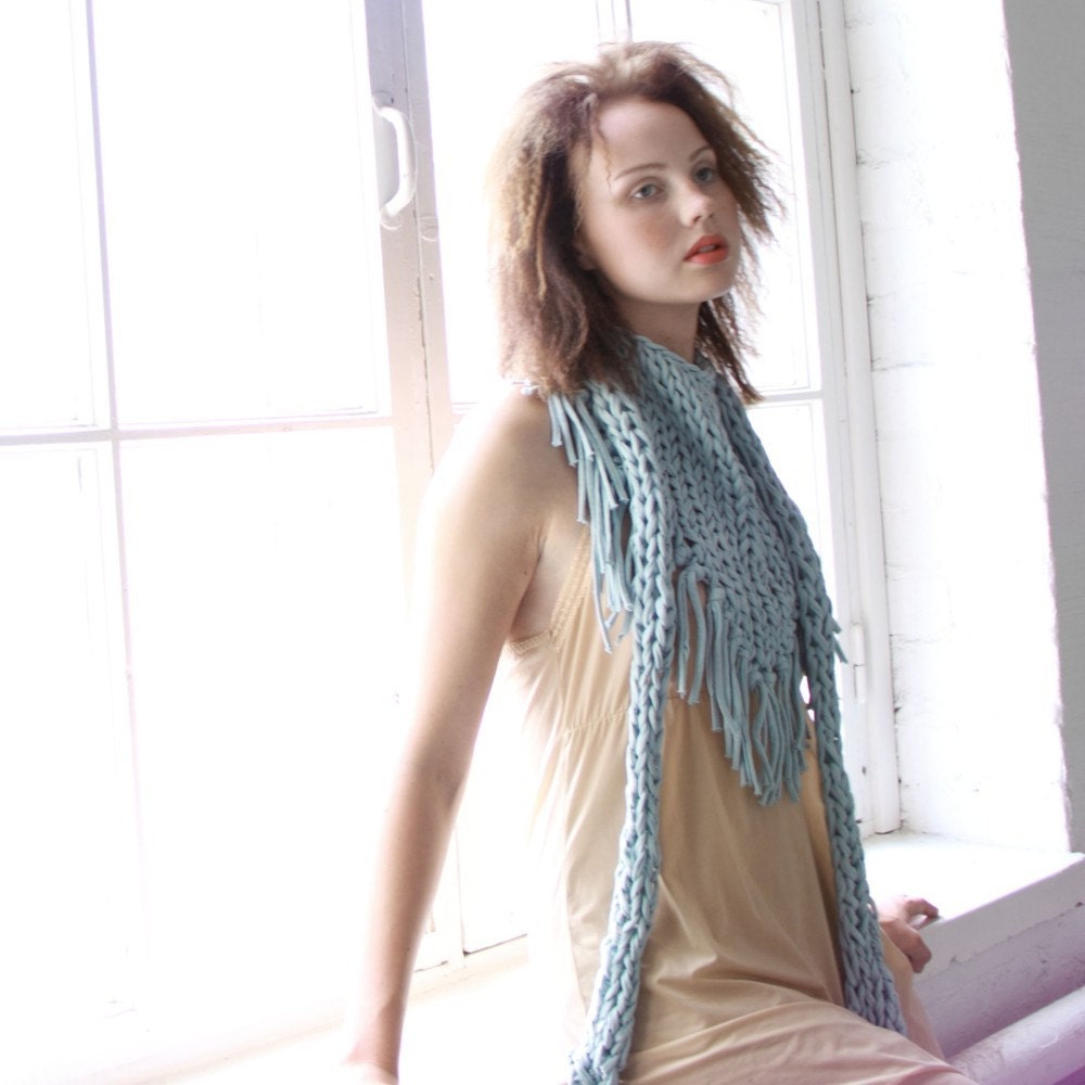 Chunky cotton triangle fringe scarf - Sea Foam