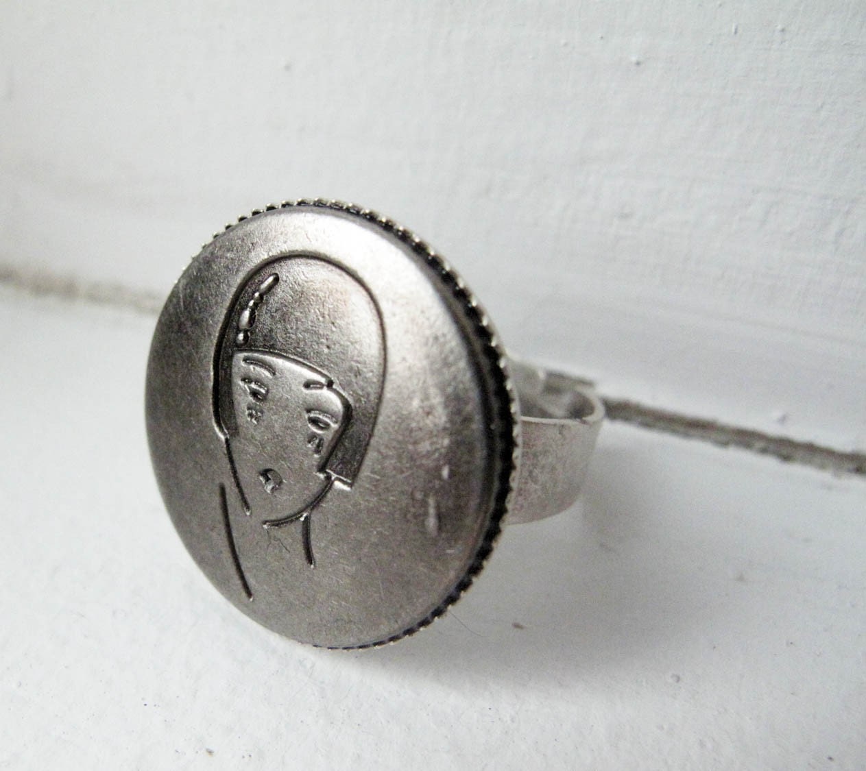 Flapper Girl Adjustable Ring - Antique Silver Band - Millie