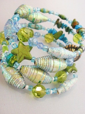 Custom MADE TO ORDER Reiki Charged Memory Wire Paper Bead Bracelet One of a Kind (Free Shipping)