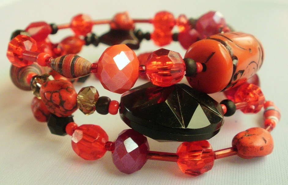Custom MADE TO ORDER Reiki Charged Memory Wire Paper Bead Bracelet One of a Kind (Free Shipping)