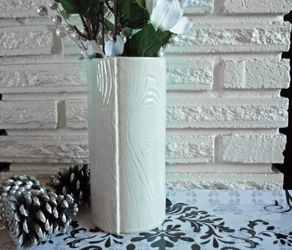 Faux Bois Stoneware Vase in creamy white