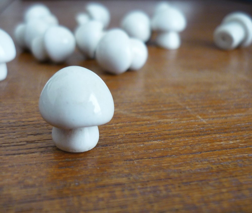 Three Mini White Ceramic Mushrooms - for your terrarium or potted plant