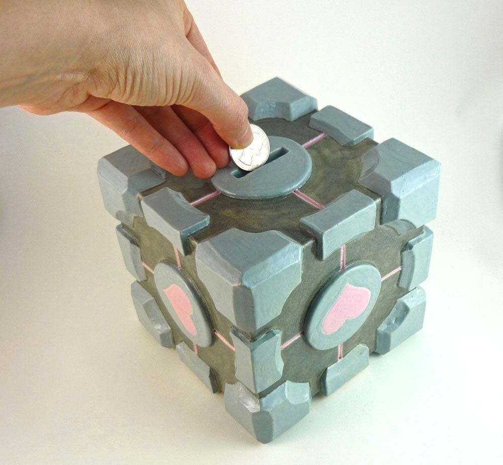 The Companion Cube: MADE-TO-ORDER Ceramic Coin Bank