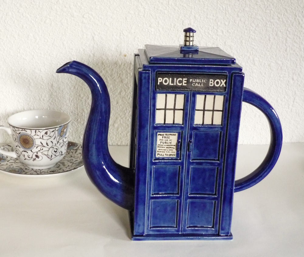 TARDIS Teapot: Made-To-Order Handmade Blue Police Box Teapot