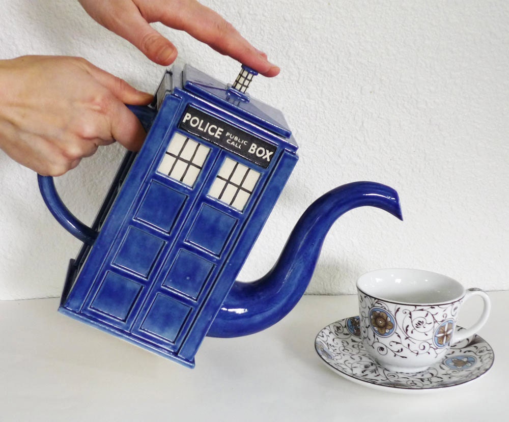 TARDIS Teapot: Made-To-Order Handmade Blue Police Box Teapot
