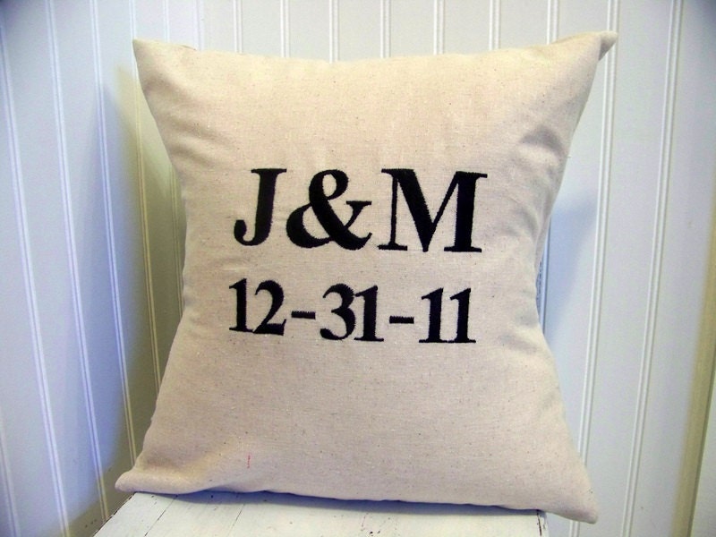 anniversary/engagement/wedding pillow cover - gift  -  linen - black - embroidered - customizable