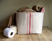 grainsack basket red stripe - vintage style - canvas - storage - organization - gift basket