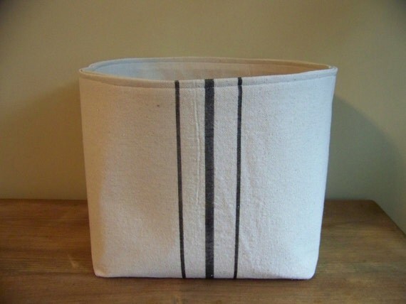 grainsack basket - black stripe - vintage style - canvas - storage - organization - gift basket