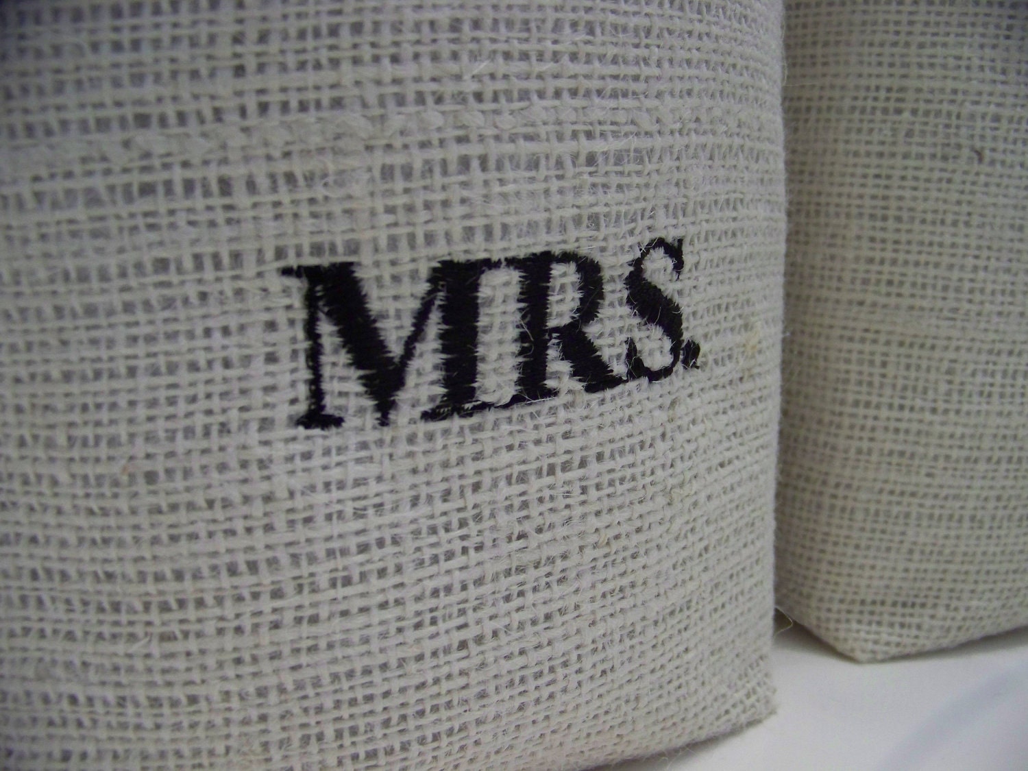 Mr. & Mrs. set of 2 EMBROIDERED burlap baskets - gift idea - black