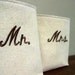 EMBROIDERED Mr. and Mrs. baskets - linen - wedding anniversary engagement gift - brown