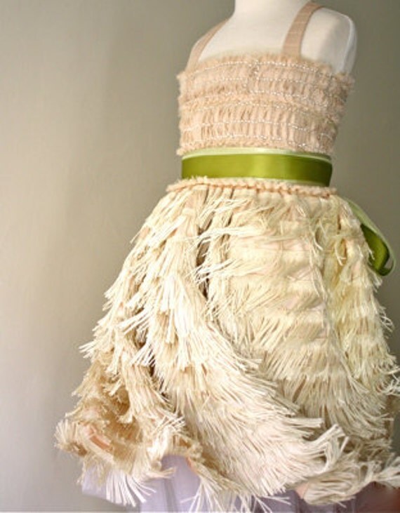 Pale Pink Vera Flapper Flower Girl Dress- With Stem Green Sash Example