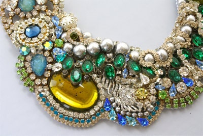 One of a Kind Art Deco Peacock Necklace- ready to ship