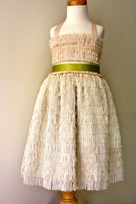 Pale Pink Vera Flapper Flower Girl Dress- With Stem Green Sash Example