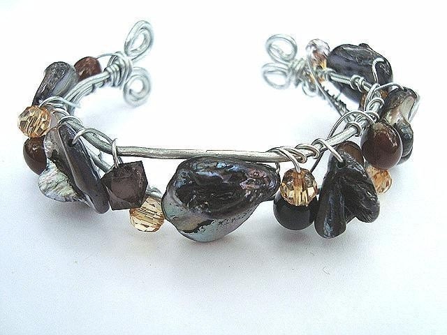 Jewelry Tutorial, bracelet, ,  Arthurs num 1.. CHUNKY BEADED CUFF bracelet with swirly ends ok to sell them, see more in my shop