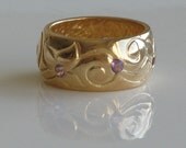 Nurit design hand made 14 karat gold plated on sterling silver ring with Amethyst .