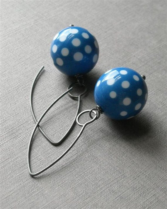 dixie earrings, blue - vintage lucite and sterling