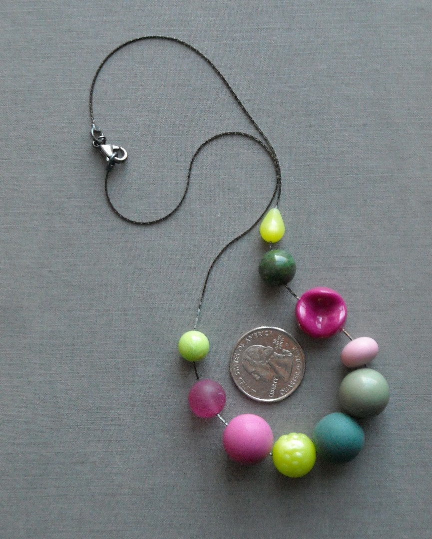 cyclamen necklace - vintage lucite and gunmetal
