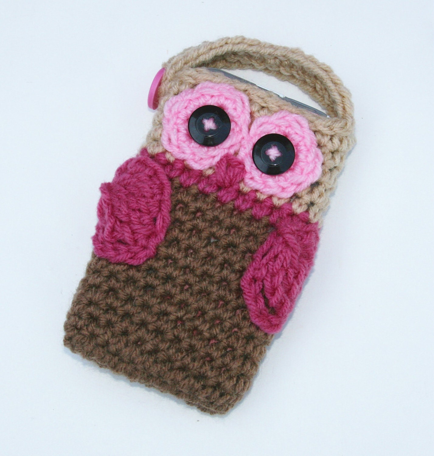 Owl cell phone, iPhone, pocket camera, cozy or case brown tan mauve, pink and white fits with Otterbox custom colors available