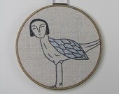 hand embroidery hoop art -little bird in charcoal gray and sky blue