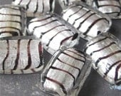 Silver lined striped glass rectangle beads - 9
