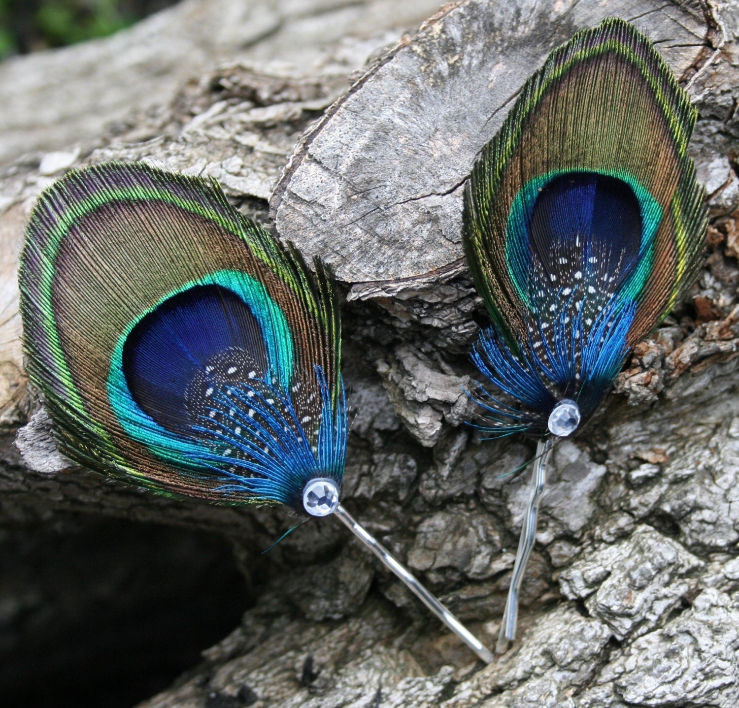 Tamara Peacock Feather Hairpin -BLUE