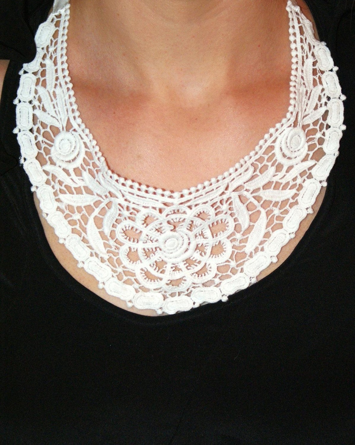 White lace necklace collar necklace bridal necklace floral lace statement necklace wedding- Madeline Necklace