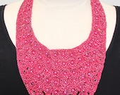 Pink necklace hot pink statement necklace bib necklace fabric lace necklace pearl necklace ribbon necklace-Raspberry Crush Necklace