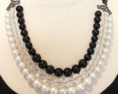 Statement necklace black and white pearl necklace crystal necklace black chain beaded necklace-Ciao Bella Necklace