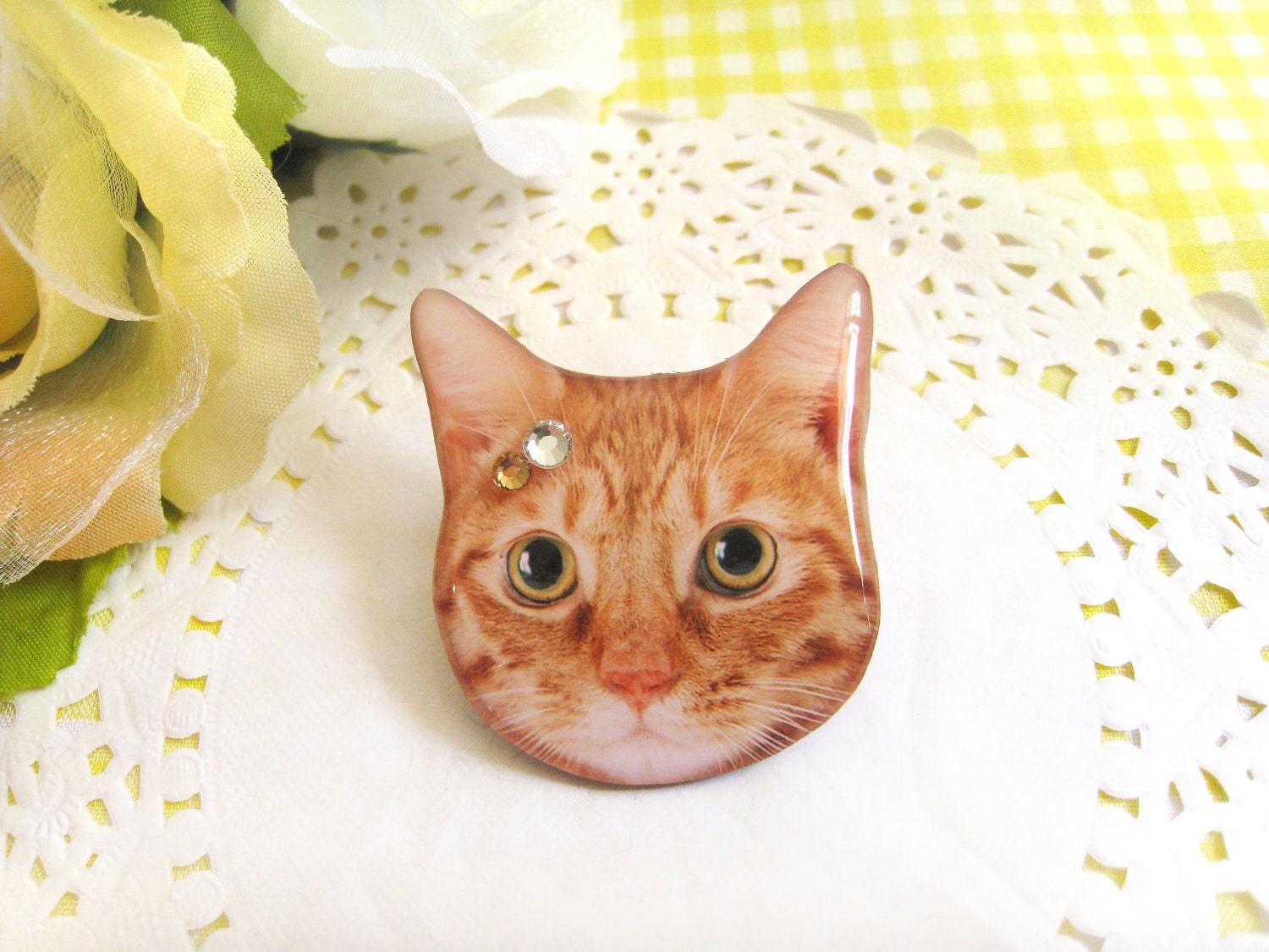 Orange domestic cat Brooch- A0015-F C20