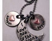I love you to the moon and back custom hand stamped necklace with two charms