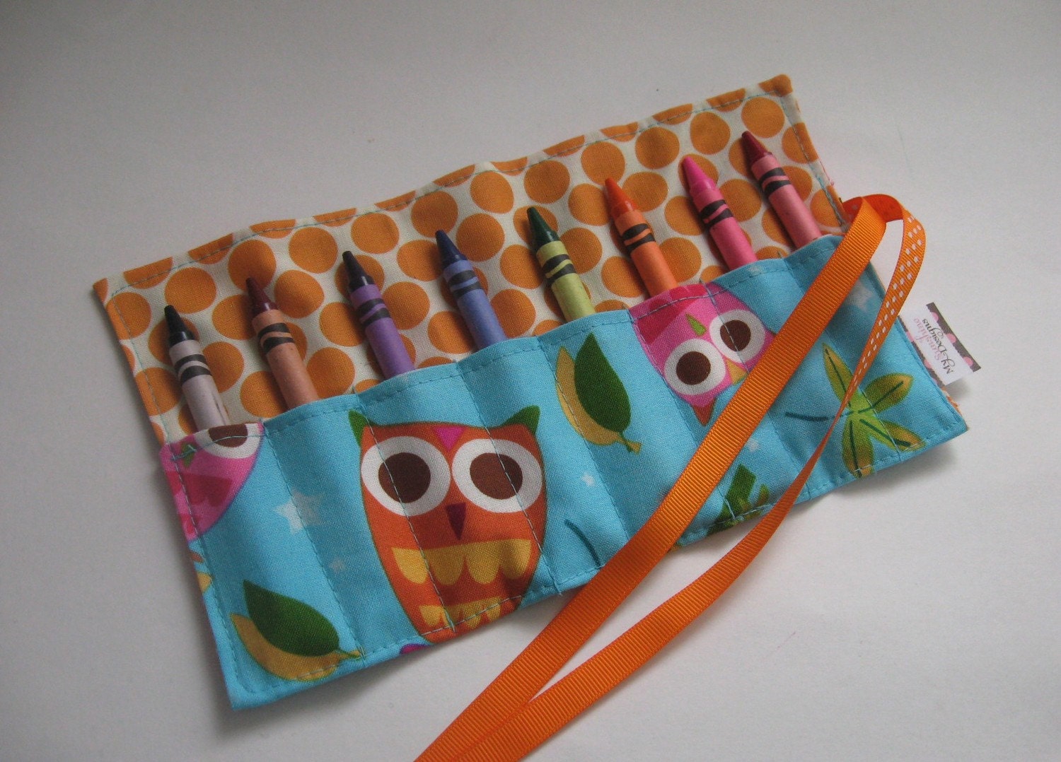 Crayon Roll....Aqua Owl (holds 8)