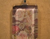 Rose Flower Fairy Cicely Mary Barker Small Flat Rectangle Glass Pendant with 24" Ball Chain Necklace
