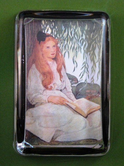 Book Lover Jessie Willcox Smith "The Sixth Age" Large Rectangle Glass Paperweight Home Decor Teacher's Gift