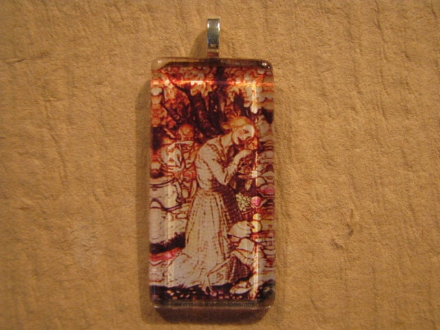 Fairy Tale Watercolor Arthur Rackham Large Rectangle Glass Pendant with 24" Ball Chain Necklace