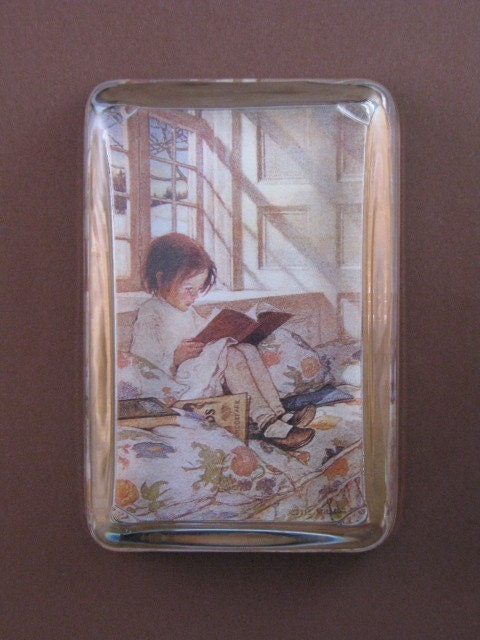 Teacher's Gift Jessie Willcox Smith "Picture-Books in Winter" Large Rectangle Glass Paperweight Book Lover