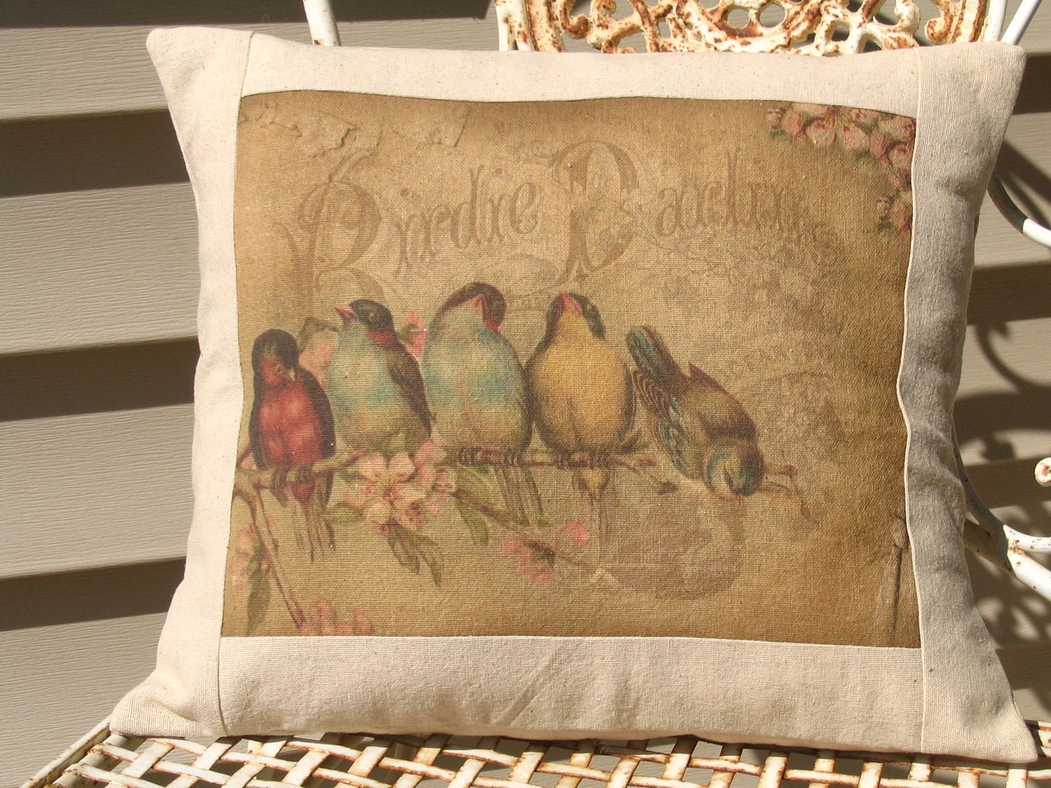 Rainbow of French Birds Postcard Bird Throw Pillow