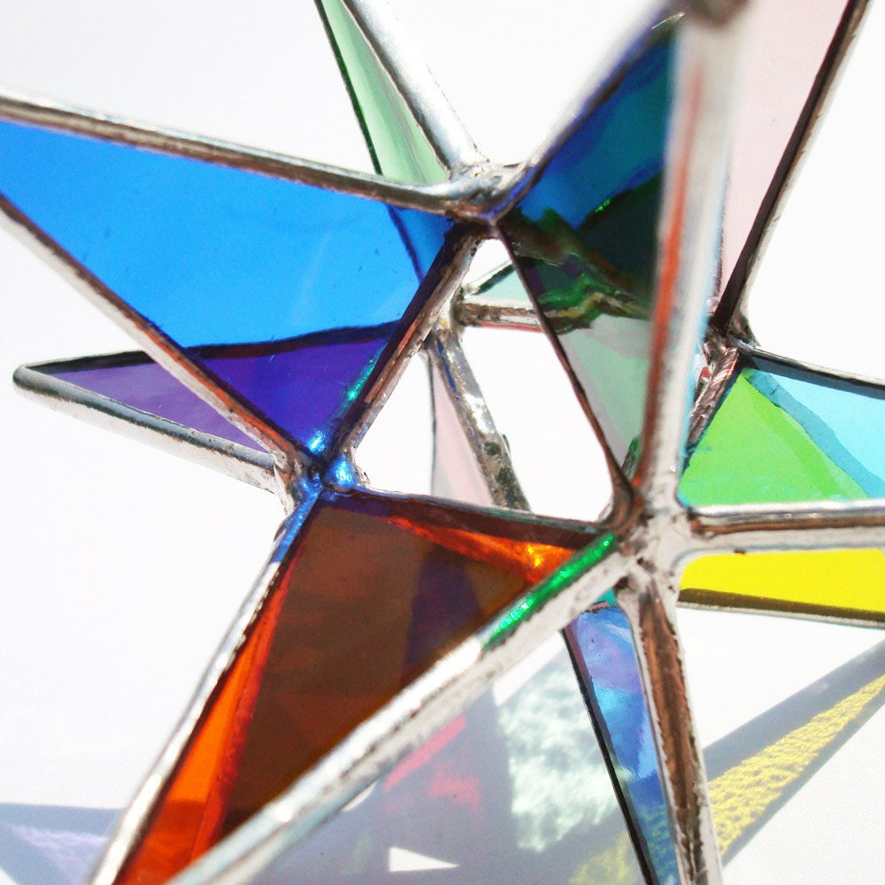 Rainbow Colored Moravian Star, Large - Handmade Stained Glass